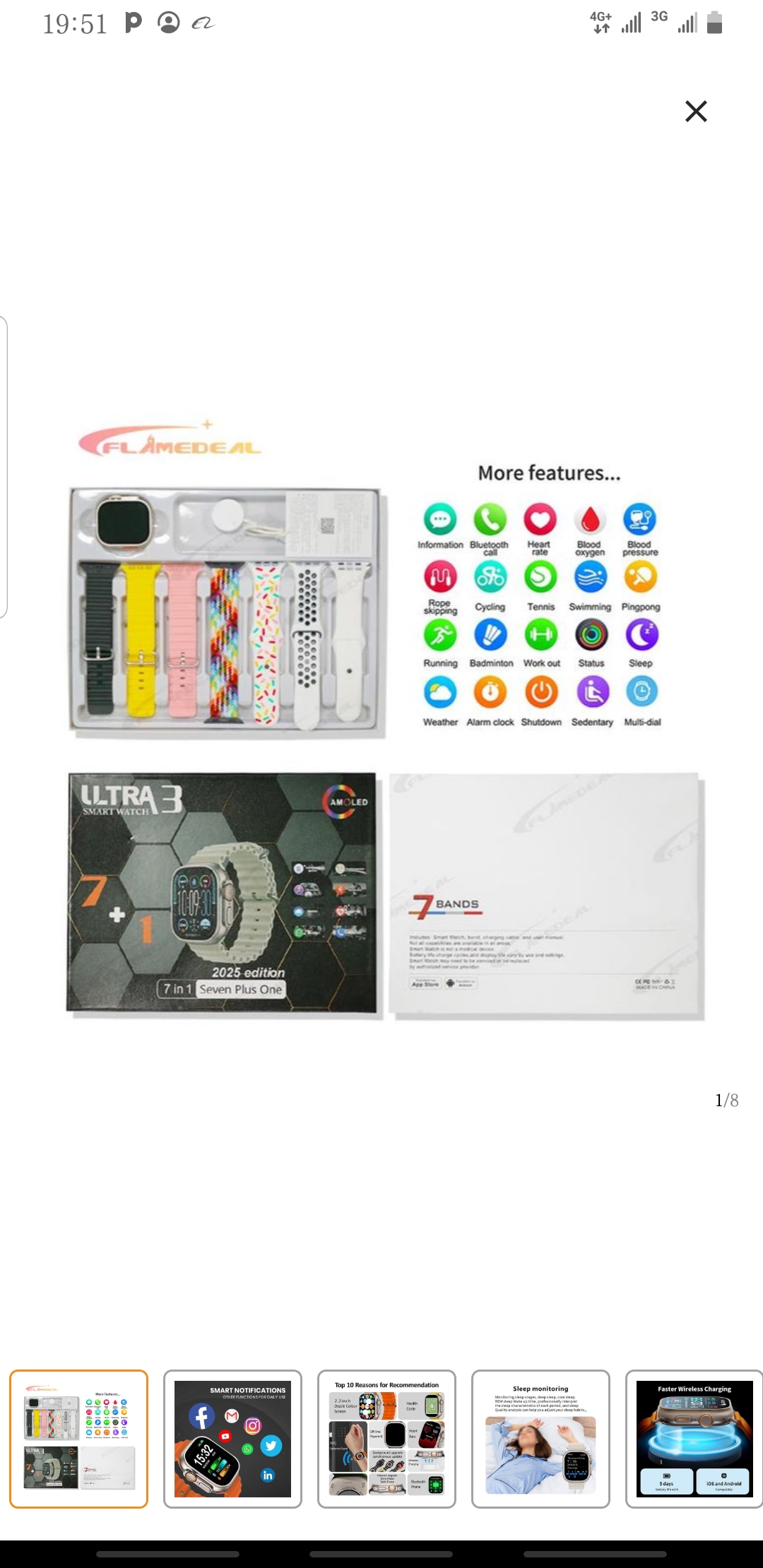 montre intelligente avec 4 bracelets