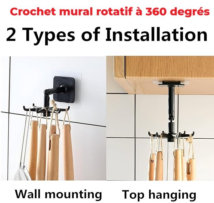 Crochet mural rotatif à 360 degrés(4 crochets)