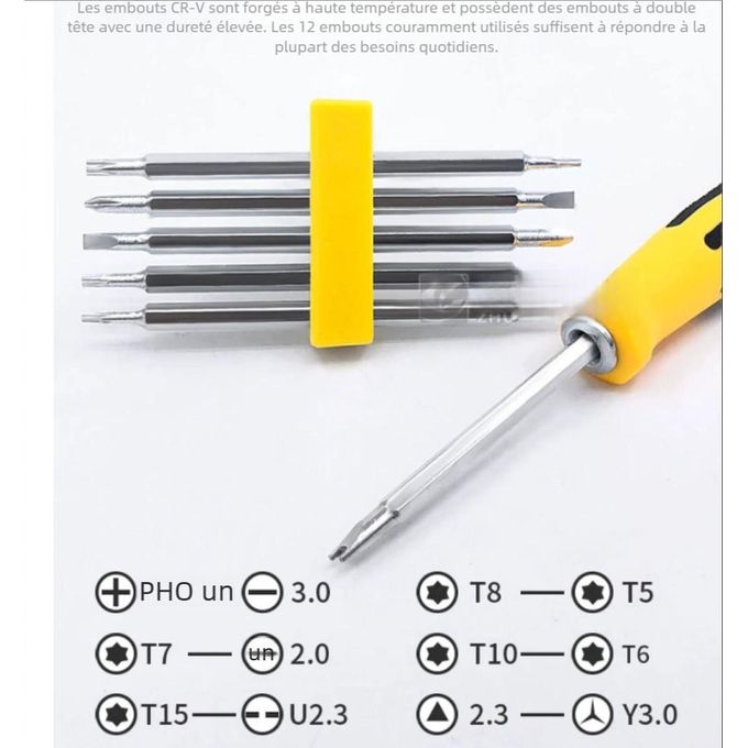 Cloudoon Kit Tournevis 12 en 1 Cloudoon Outils Multi-bits Précis pour Bricolage & Réparation