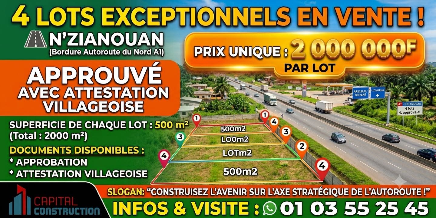 QUATRE (04) LOTS A VENDRE N’ZIANOUAN