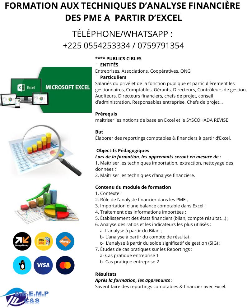 FORMATION AUX TECHNIQUES D’ANALYSE FINCANCIERE SUR EXCEL