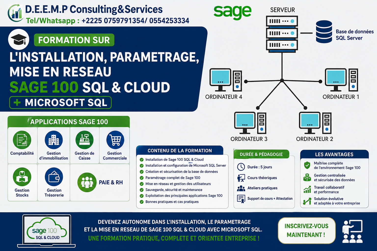 FORMATION SUR INSTALLATION, PARAMETRAGE, MISE EN RESEAU DE SAGE 100 SQL ET MICROSOFT SQL
