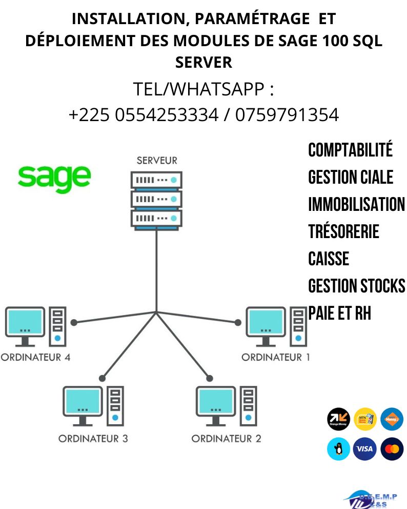 Installation, parametrage de misocrosoft et sage 100 SQL/Sage Cloud