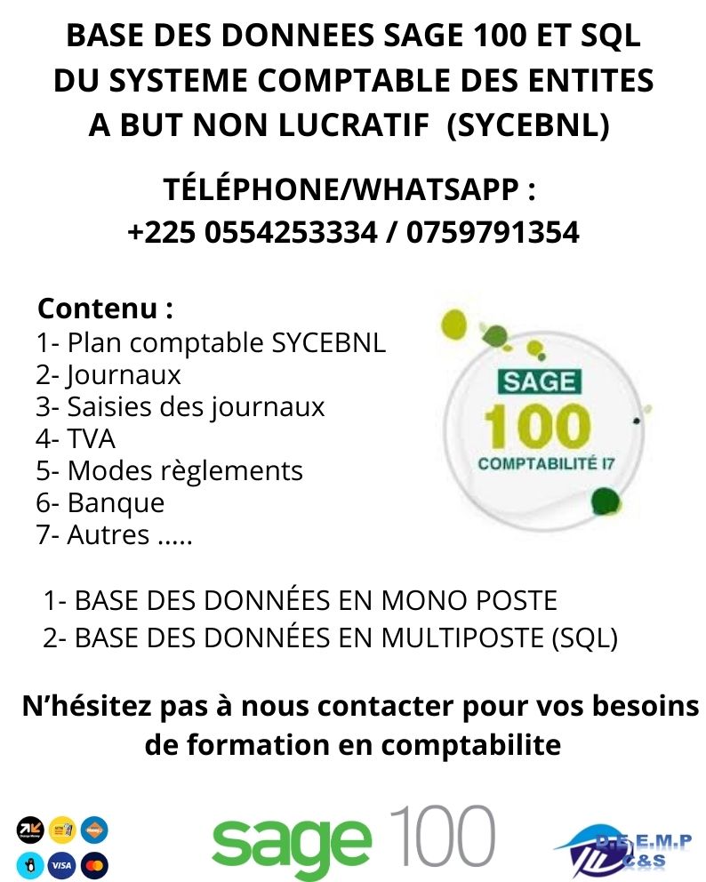 BASE DES DONNEES SAGE 100 ET SQL Comptabilité, Operationnelle