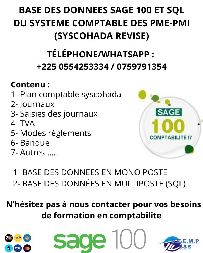 BASE DES DONNEES SAGE 100 et SAGE 100 SQL COMPTABILITE, OPERATIONNELLE